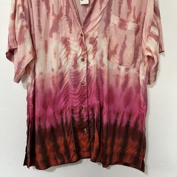 Anthropologie Tie Dye Souvenir Shirt Size S Raspberry Pink Resort Beachy NEW - Picture 6 of 9
